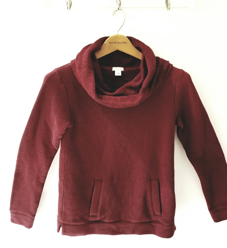 J.Crew Burgundy Kangaroo Pocket Cowlneck Pullover Top XXS-S